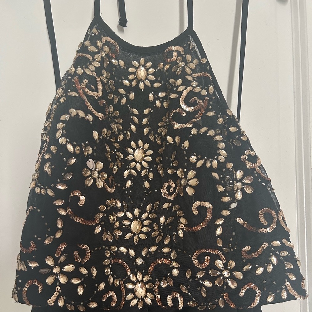 Homecoming Embellished Black and Gold two piece formal attire